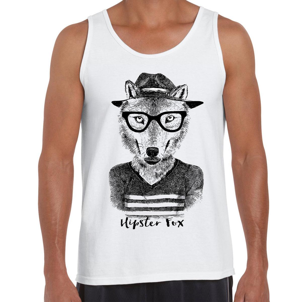 Funny Hipster Fox Hand Drawn Animal Black & White Tank Top - Kuzi Tees