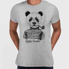 Funny Hipster Panda Hand Drawn Animal Black White & Grey Unisex T-Shirt - Kuzi Tees