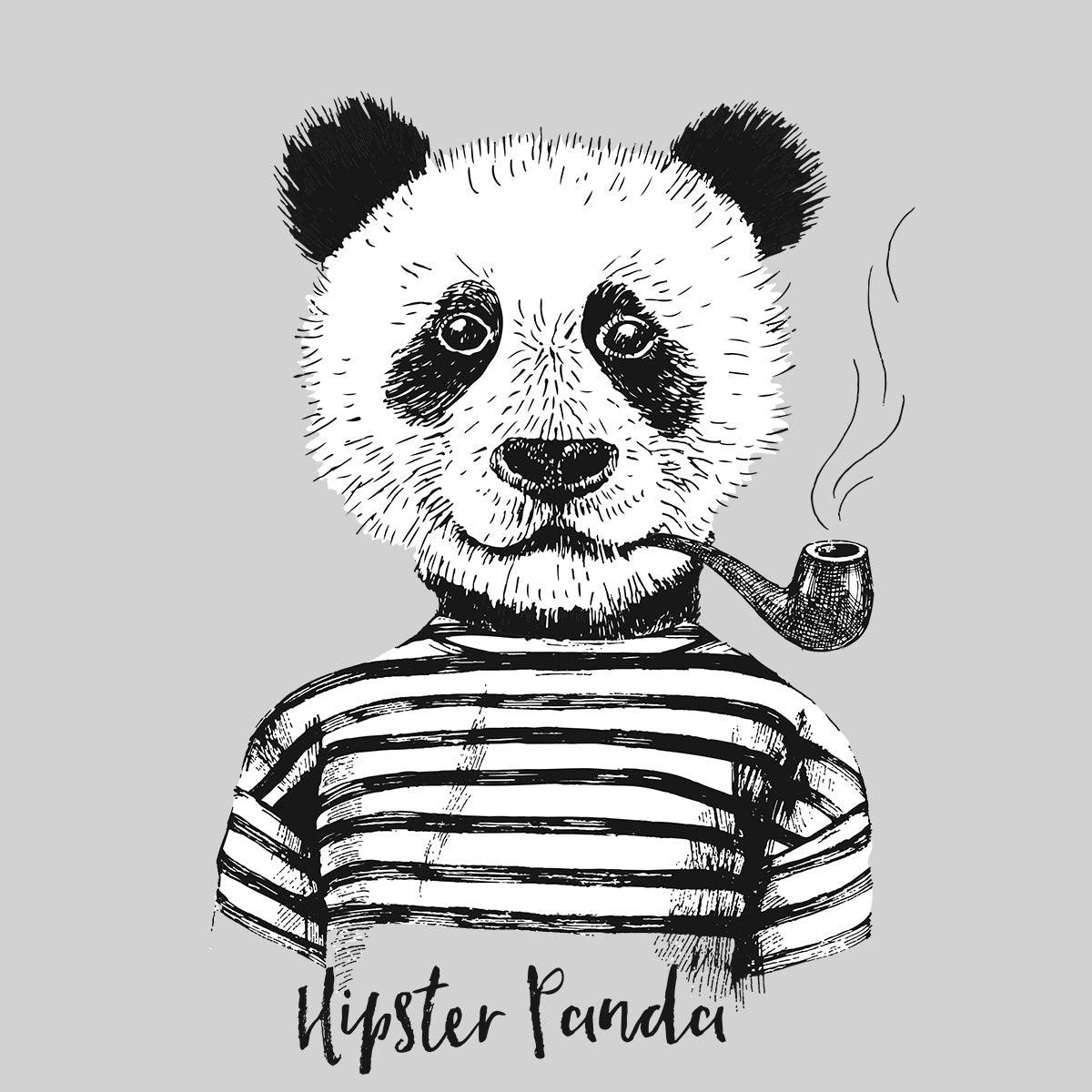 Funny Hipster Panda Hand Drawn Animal Black White & Grey Unisex T-Shirt - Kuzi Tees