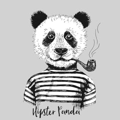 Funny Hipster Panda Hand Drawn Animal Black White & Grey Unisex T-Shirt - Kuzi Tees