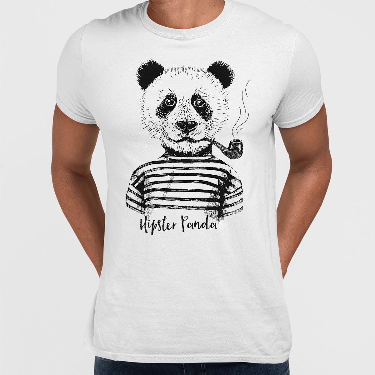 Funny Hipster Panda Hand Drawn Animal Black White & Grey Unisex T-Shirt - Kuzi Tees