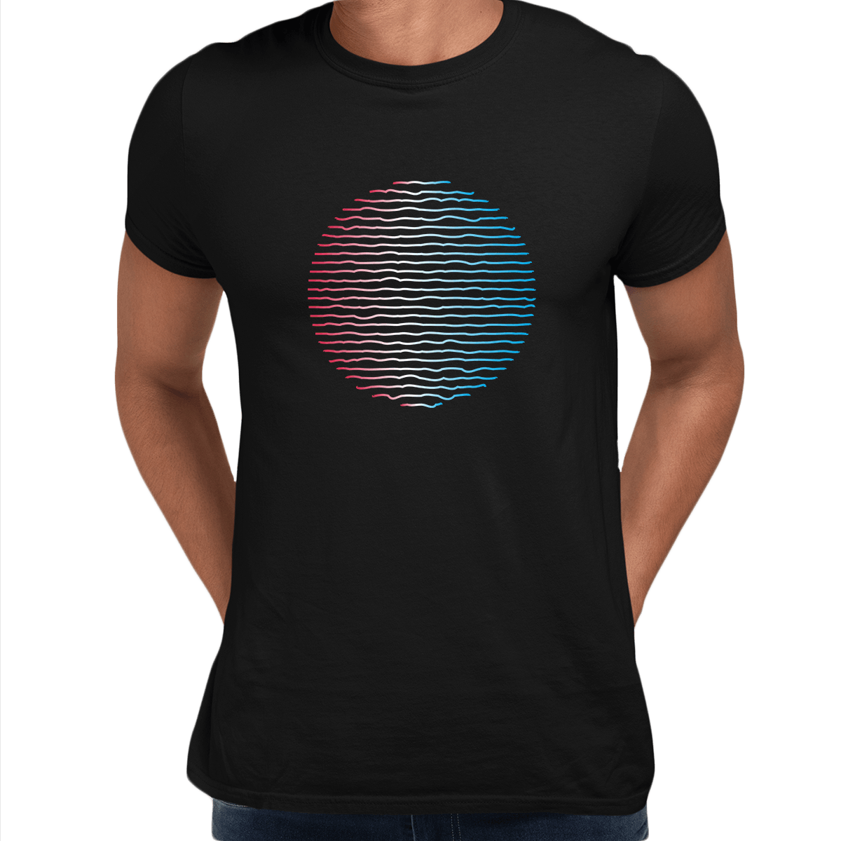 Futuristic Circular Wave Gradient Sphere Liquid 3D Defect Unisex Male T-shirt - Kuzi Tees