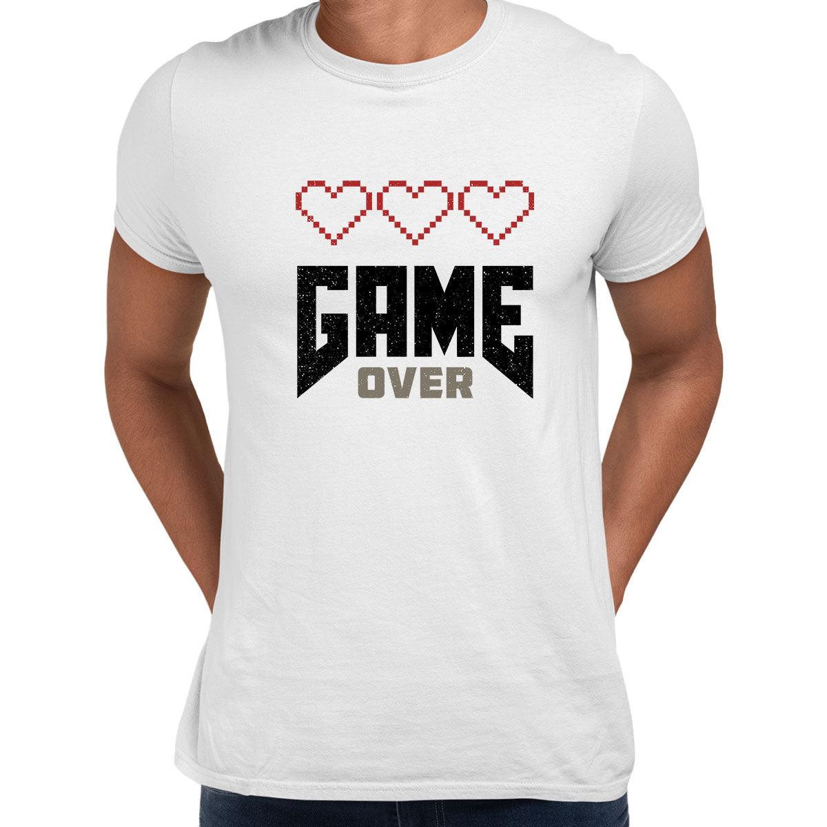 Mens Gaming T-Shirt Old School Gamer Retro Video Game Arcade Game Over Unisex T-Shirt - Kuzi Tees