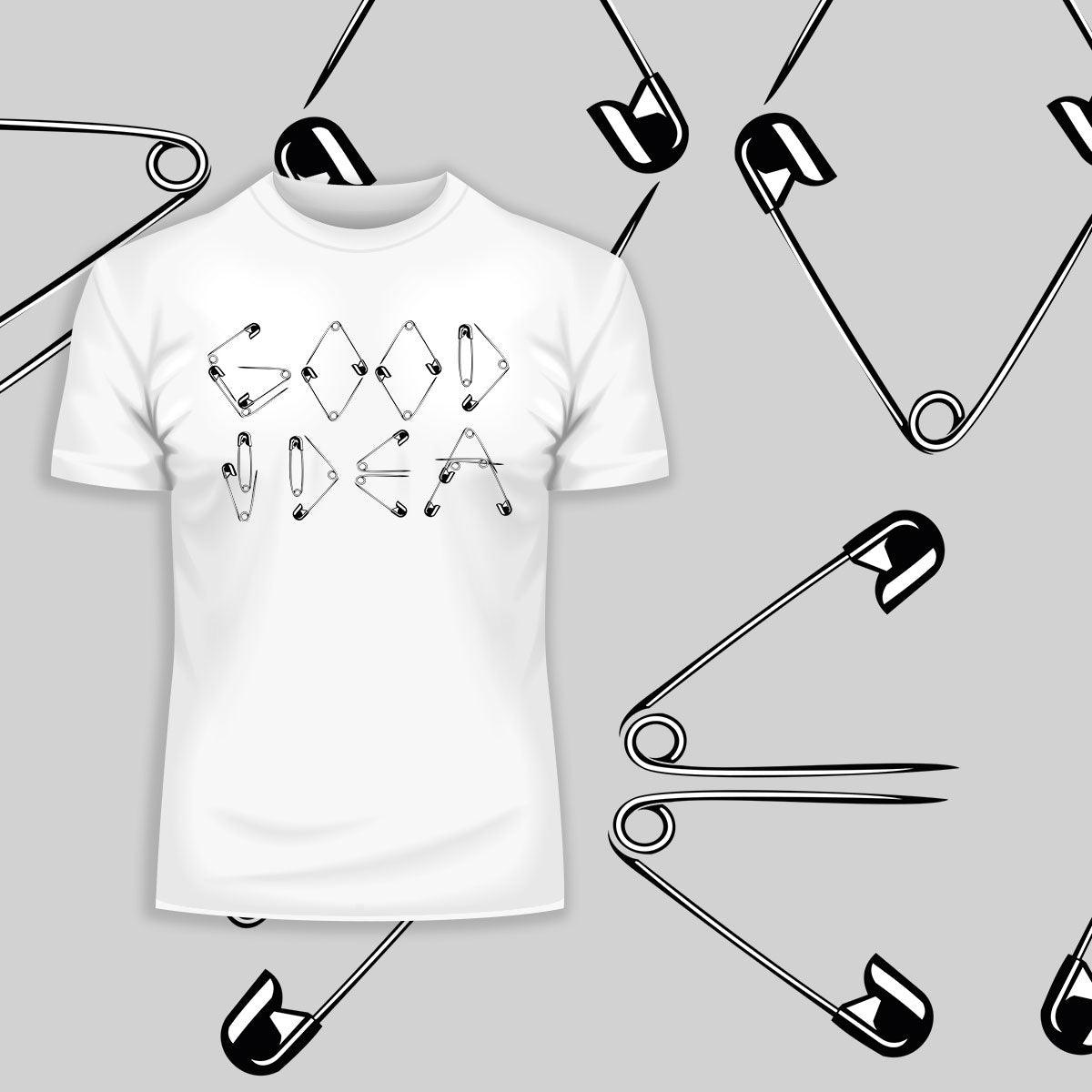 Good Idea - Good Idea Safety Pin funny Black White & Grey Unisex t-shirt - Kuzi Tees
