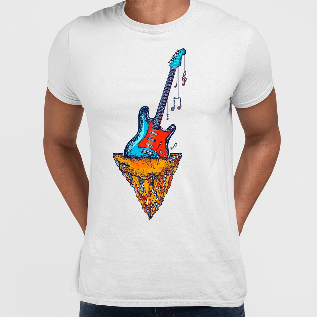 Retro Old Skool - Guitar & Mountains Rock Music Print - Kuzi Tees