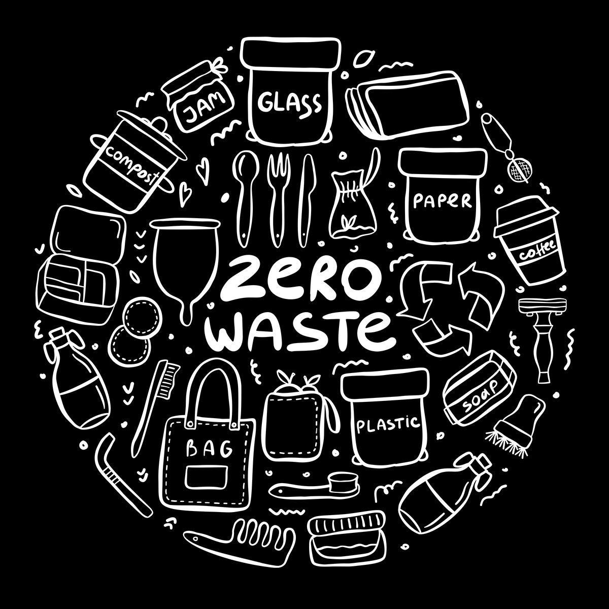 Hand Drawn Elements Of Zero Waste Life - Kuzi Tees