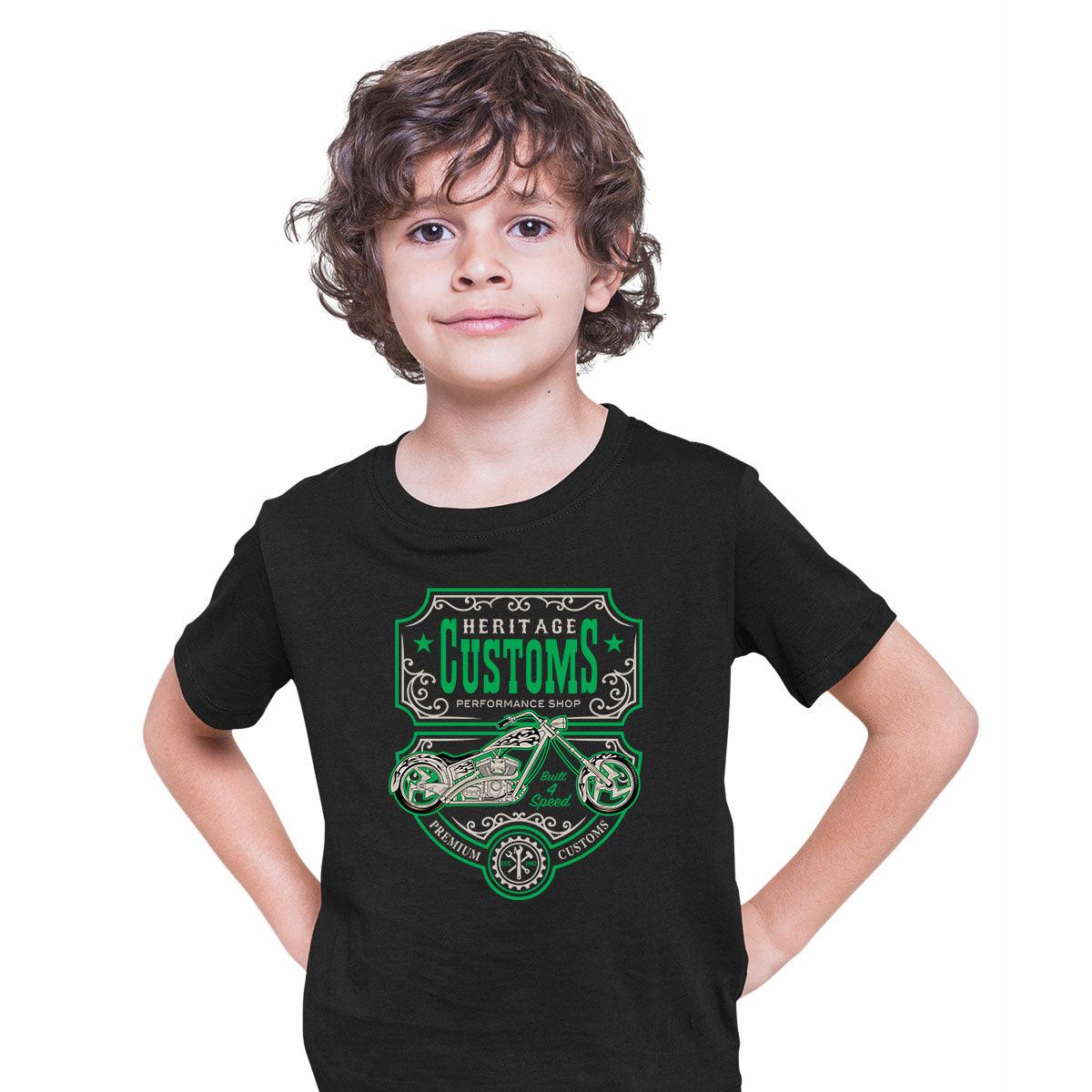 Biker Heritage Customs T-Shirt Motorbike Motorcycle Cafe Racer Chopper Bike T-shirt for Kids - Kuzi Tees
