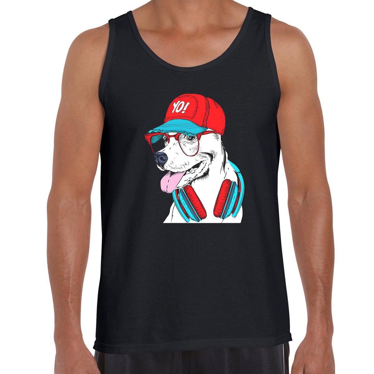 Hip Hop T-Shirt Dog with the Glasses and Hat White & Black Tank Top - Kuzi Tees