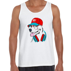 Hip Hop T-Shirt Dog with the Glasses and Hat White & Black Tank Top - Kuzi Tees