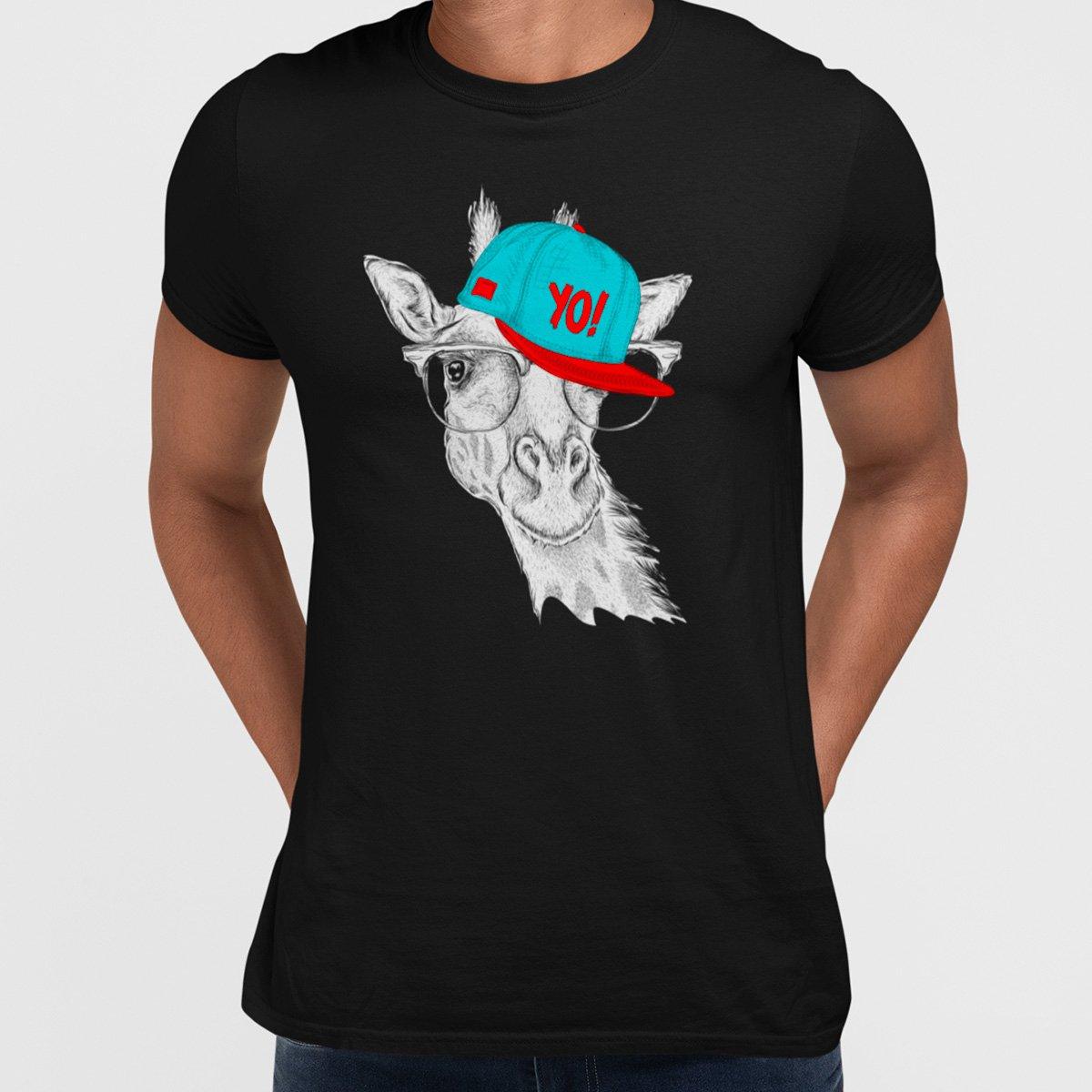 Hip Hop Giraffe with the Glasses and Hat Black 2XL Unisex T-Shirt - Discounted - Kuzi Tees