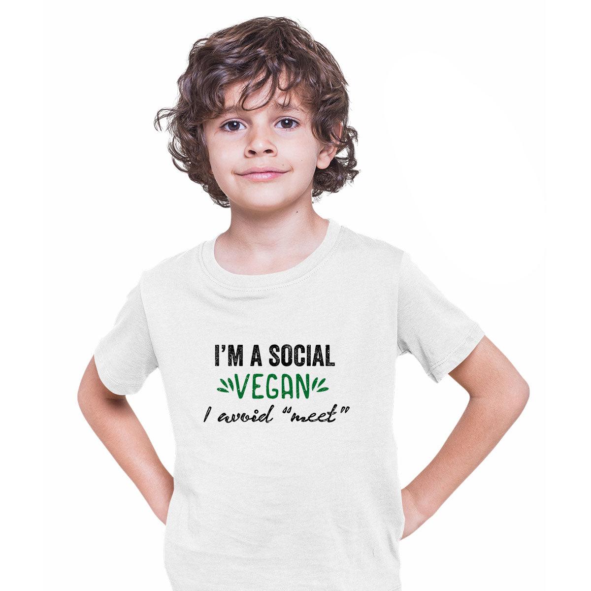 I am social Vegan Funny T-Shirt Novelty Joke Tee Rude Gift Him Dad Birthday Slogan T-shirt for Kids - Kuzi Tees