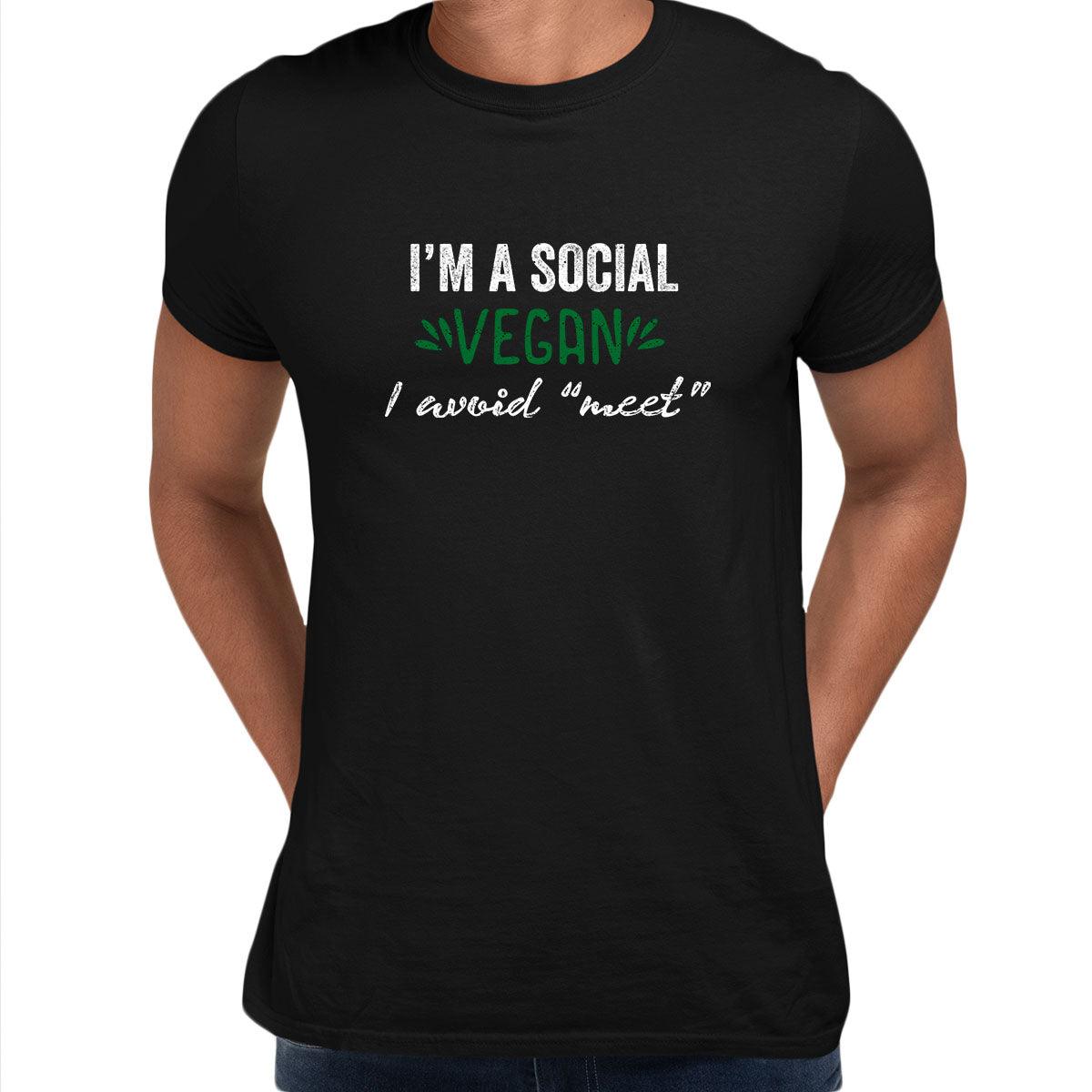 I am social Vegan Mens Funny T-Shirt Novelty Joke T-Shirt Rude Gift Him Dad Birthday Slogan Unisex T-Shirt - Kuzi Tees