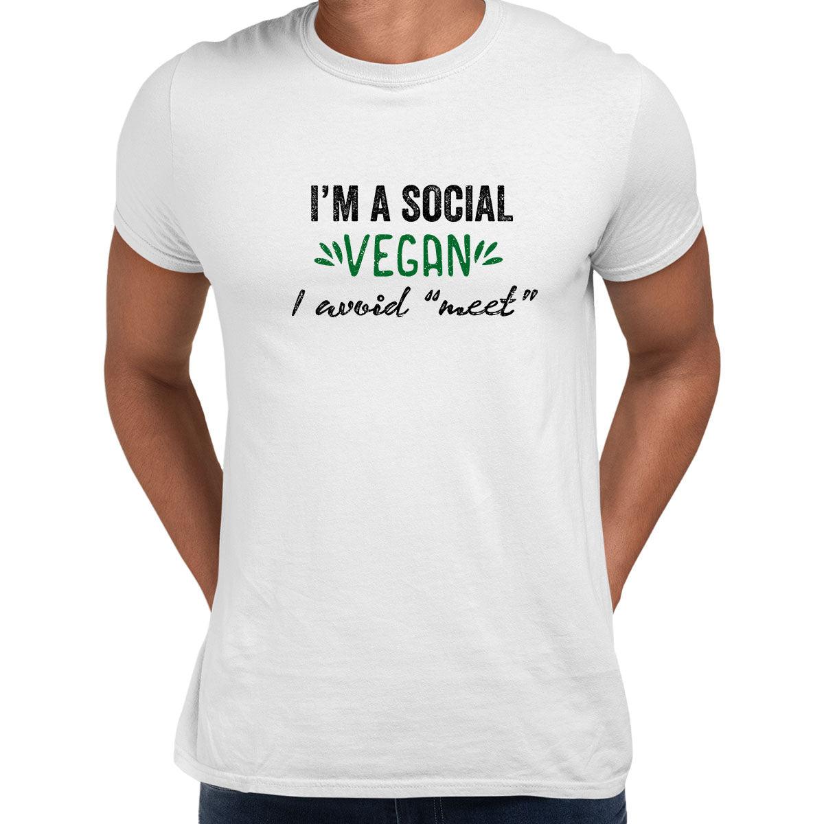 I am social Vegan Mens Funny T-Shirt Novelty Joke T-Shirt Rude Gift Him Dad Birthday Slogan Unisex T-Shirt - Kuzi Tees