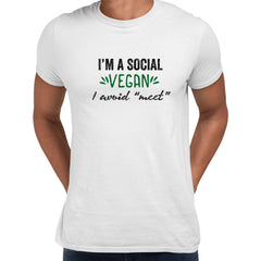 I am social Vegan Mens Funny T-Shirt Novelty Joke T-Shirt Rude Gift Him Dad Birthday Slogan Unisex T-Shirt - Kuzi Tees