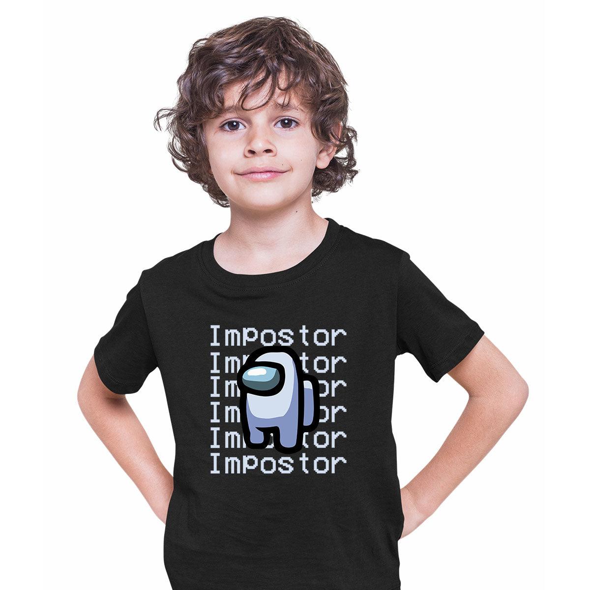 Impostor Among Us Gamer Kids T-shirt Xmas Funny Grey Viral Game Retro Tee - Kuzi Tees