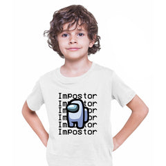 Impostor Among Us Gamer Kids T-shirt Xmas Funny Grey Viral Game Retro Tee - Kuzi Tees