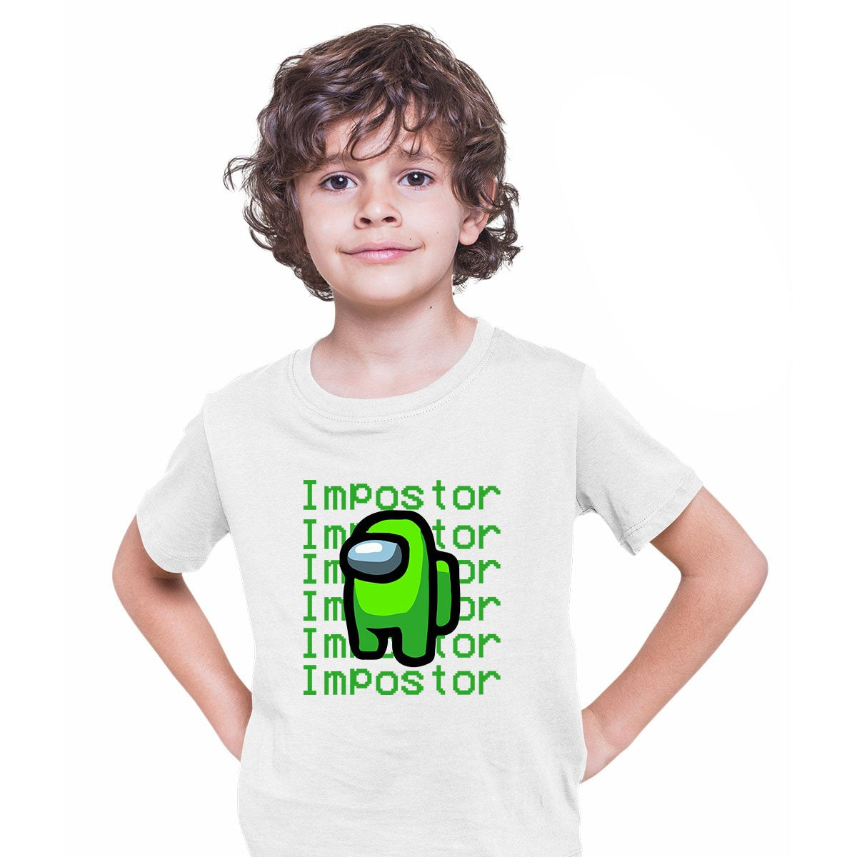 Light Green Impostor Among Us Gamer Kids White T-shirt 3-4 years - Discounted - Kuzi Tees