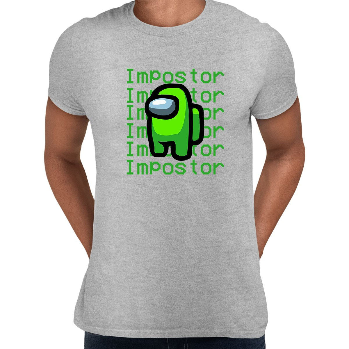 Light Green Impostor Among Us Gamer Game Retro Grey L Unisex T-Shirt - Discounted - Kuzi Tees