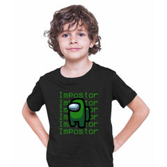 Impostor Among Us Gamer Kids T-shirt Xmas Funny Dark Green Viral Game Retro Tee - Kuzi Tees