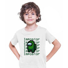 Impostor Among Us Gamer Kids T-shirt Xmas Funny Dark Green Viral Game Retro Tee - Kuzi Tees