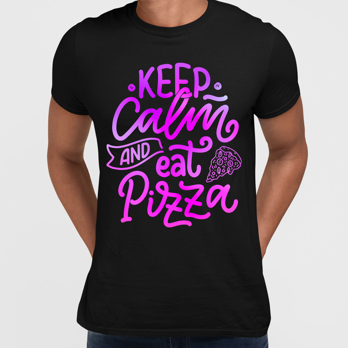 Keep Calm and Eat Pizza T-shirt Funny Typography T-shirt For Him & Her - Kuzi Tees