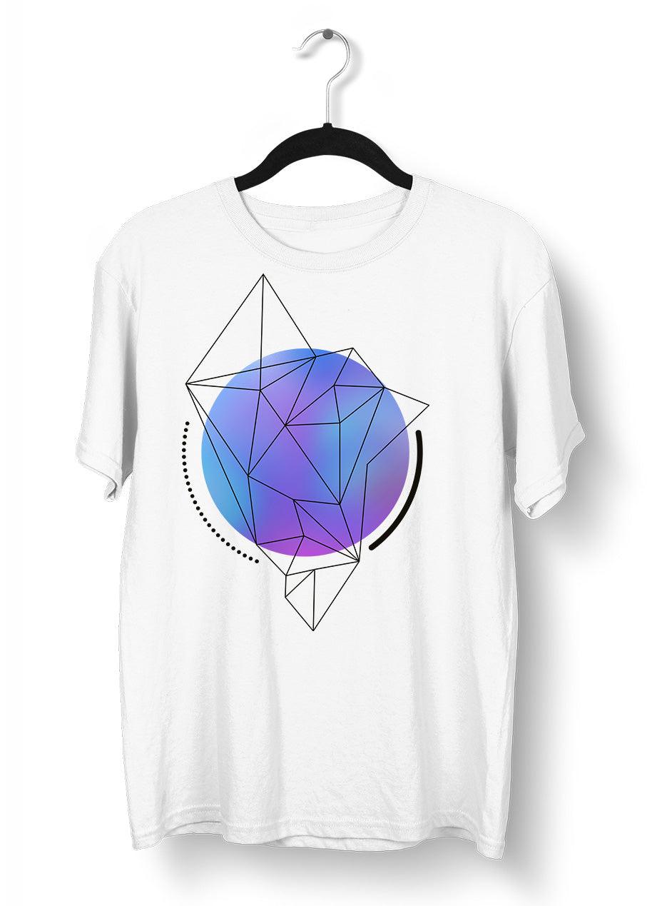 Abstract Blue Gradient Mesh Sphere T-shirt With Geometric Polygon Lines - Kuzi Tees
