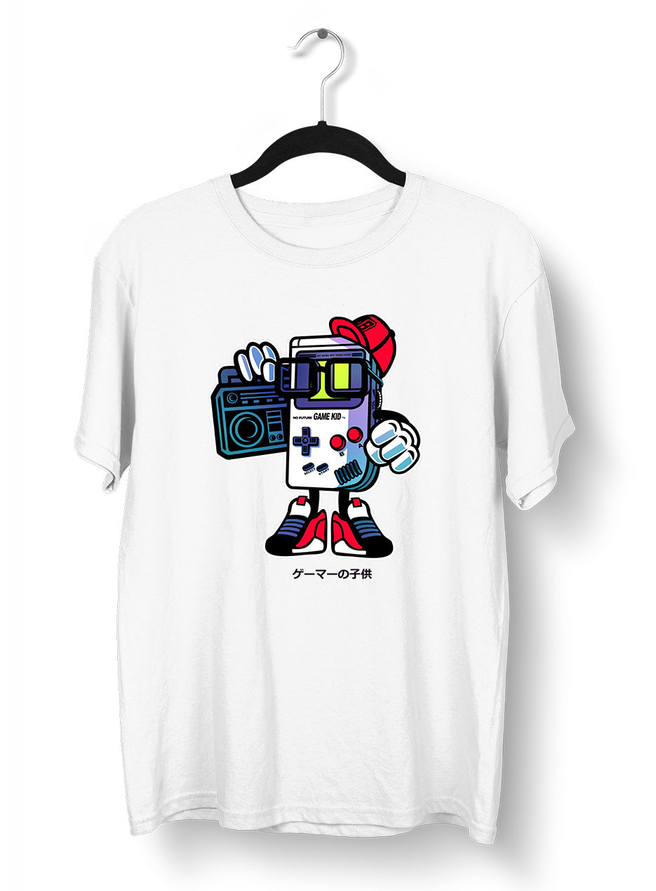 Old School Nintendo Game Kid T-Shirt Nostalgia 80's Shirt White Black & Grey Tee - Kuzi Tees