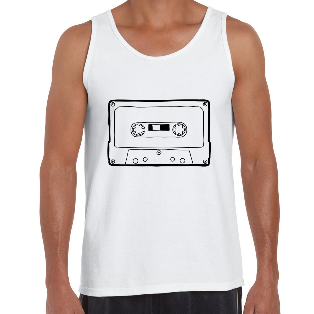 Minimal Cassette Tape Recording Black and White Tank Top - Kuzi Tees