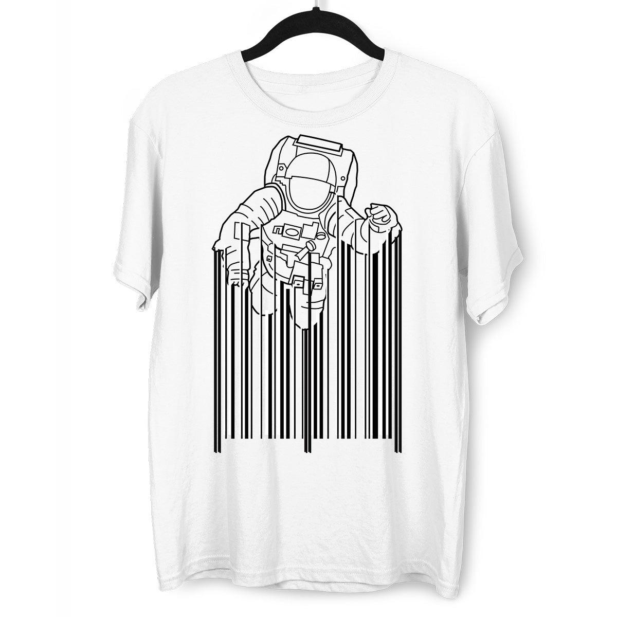 Astronaut with barcode T-Shirt Black & White t-shirt design - Kuzi Tees