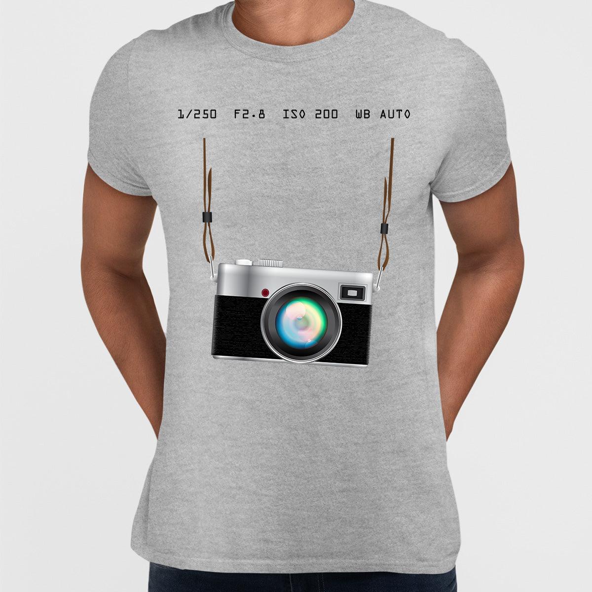 Camera T-Shirt Old Fashion Nostalgia Photographer White and Grey Tee - Kuzi Tees