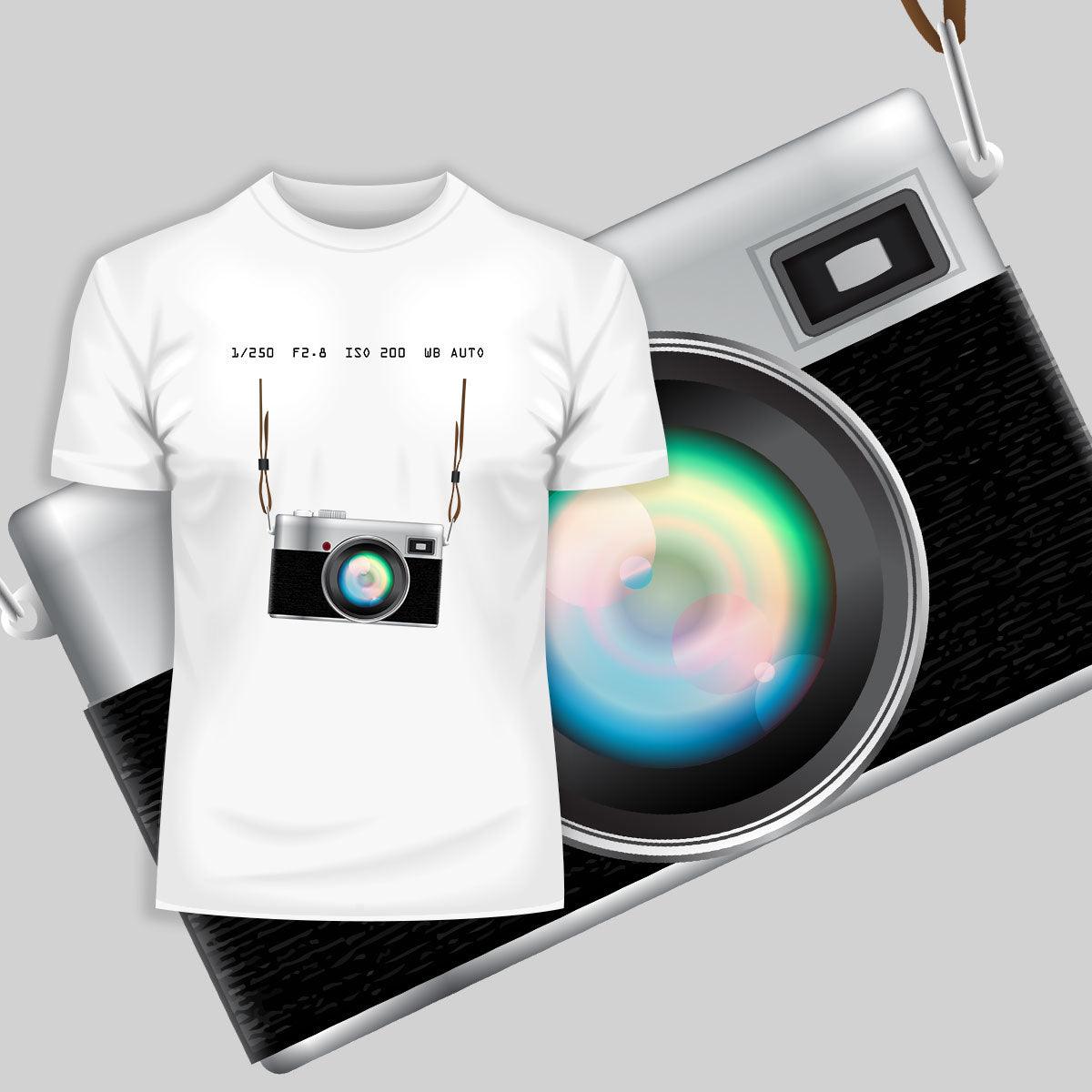 Camera T-Shirt Old Fashion Nostalgia Photographer White and Grey Tee - Kuzi Tees