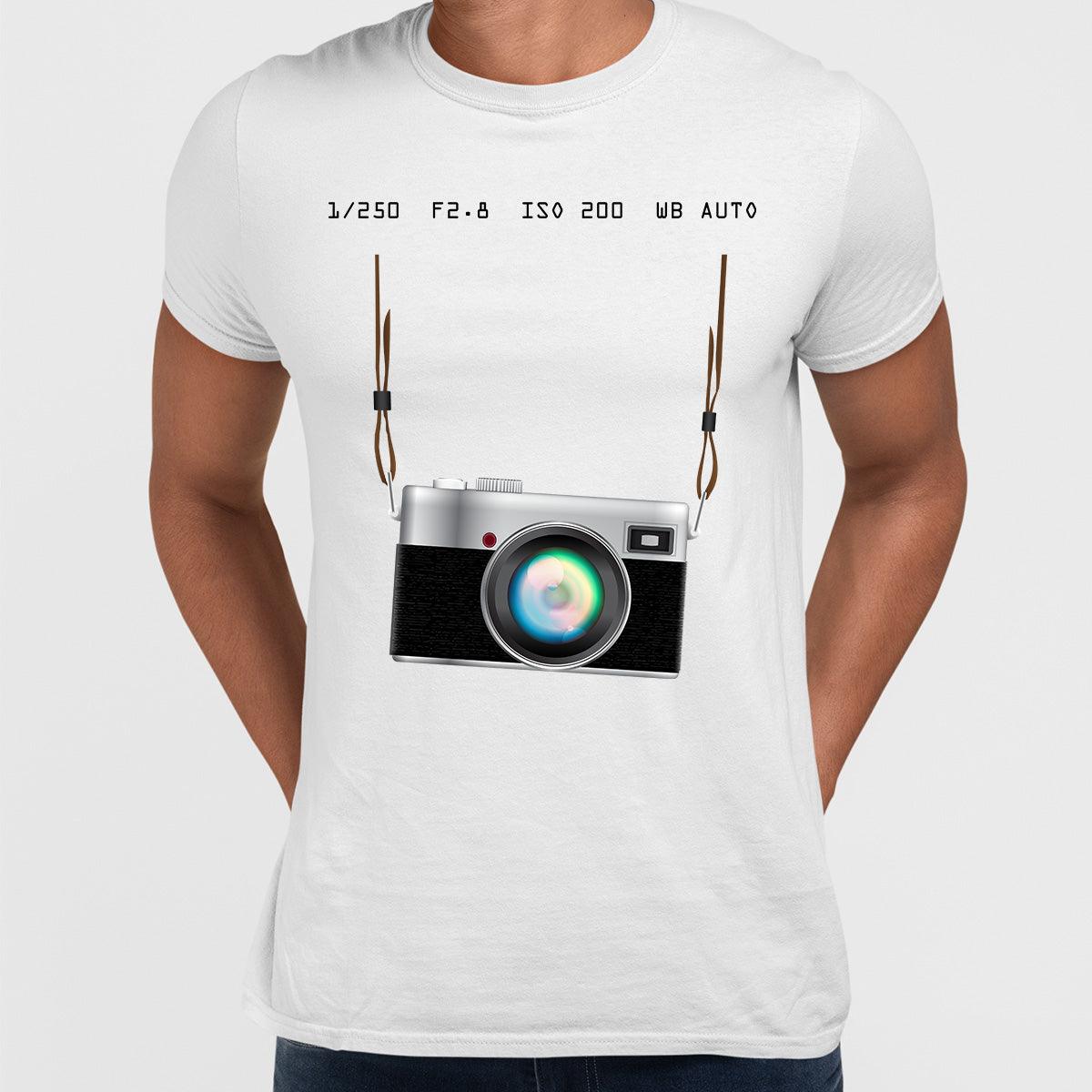 Camera T-Shirt Old Fashion Nostalgia Photographer White and Grey Tee - Kuzi Tees