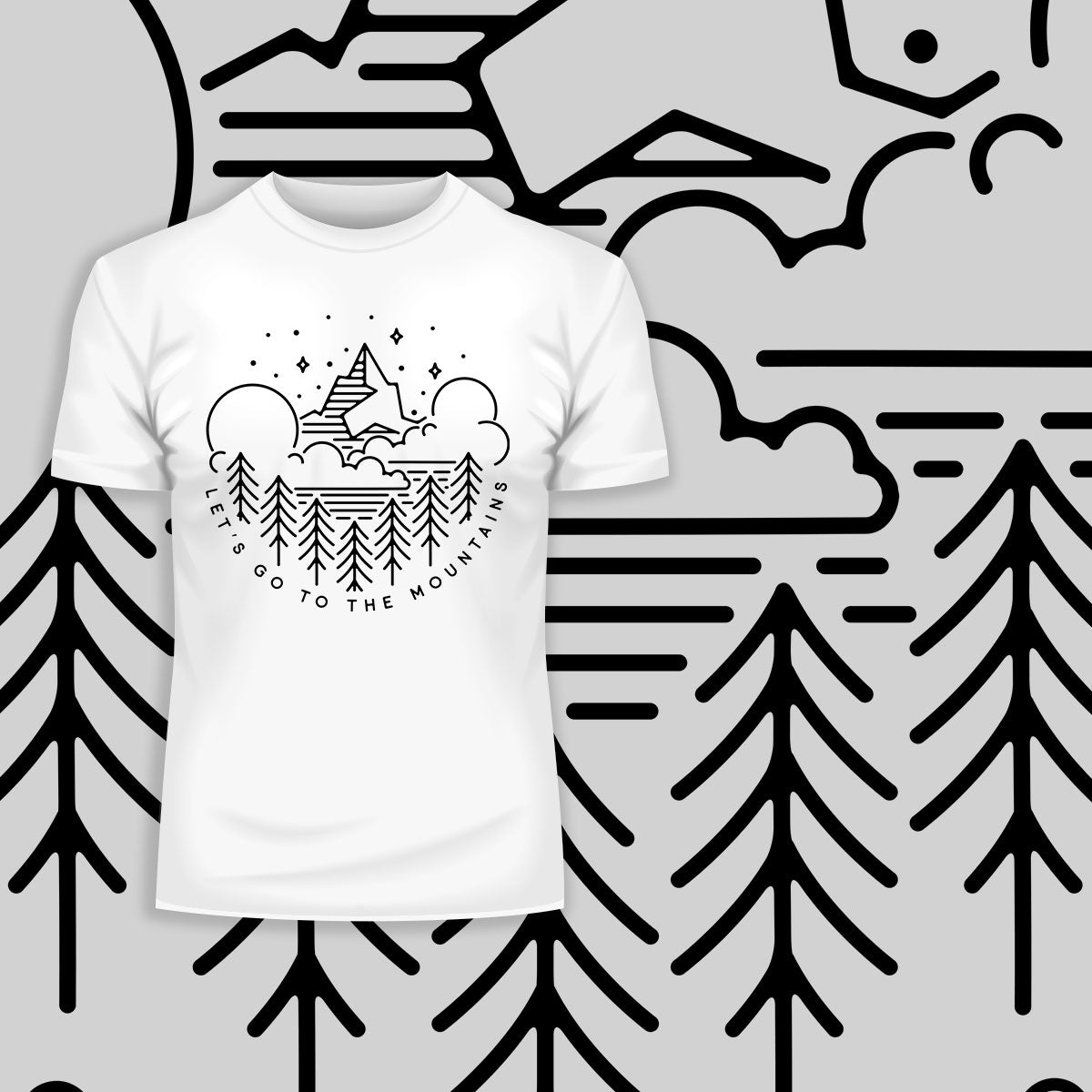 Lets go to the mountains T-shirt - Unique Forest Mountain Minimal Illustration - Kuzi Tees