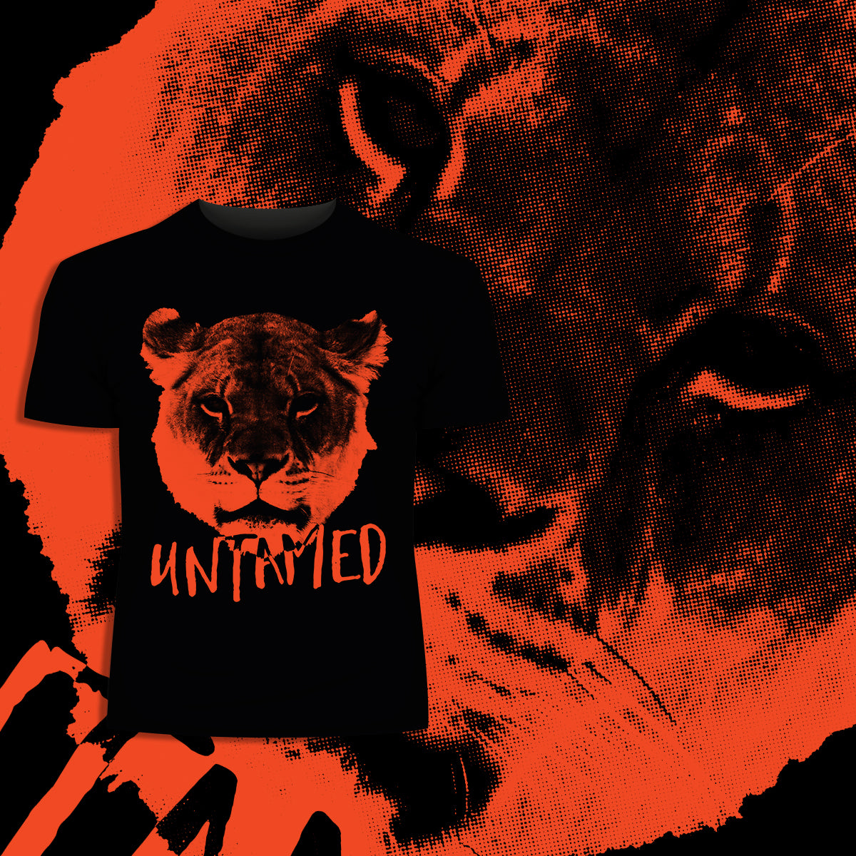 Rock On Lion - Halftone Animal Untamed T-Shirt - Kuzi Tees