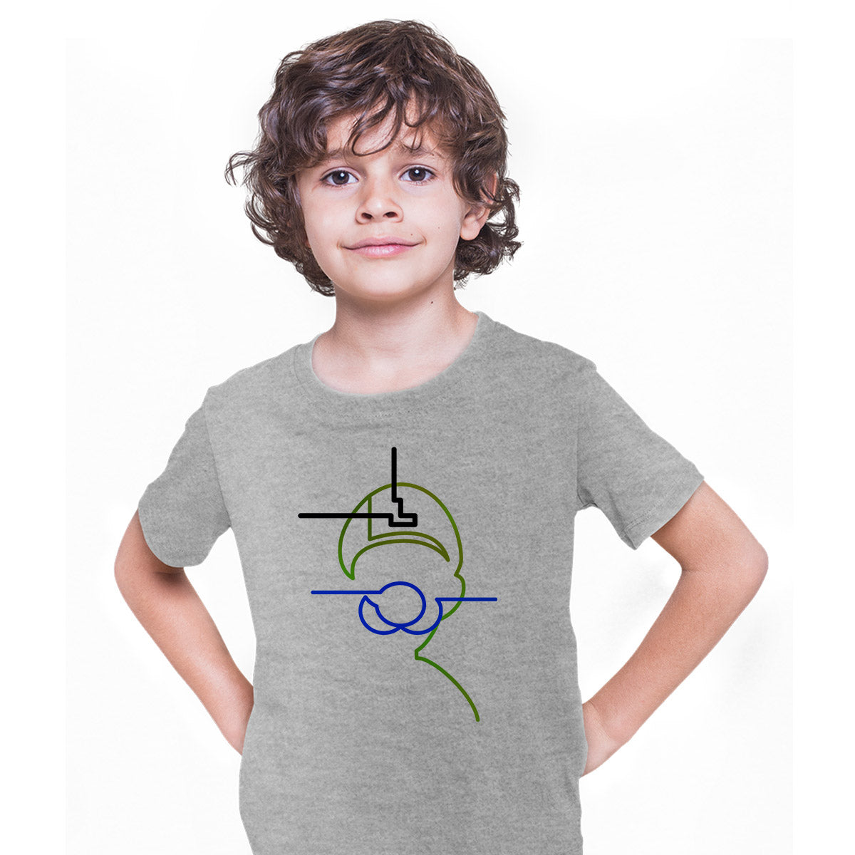 Luiggi One line drawing Mario Super Grey T-Shirts for Kids 