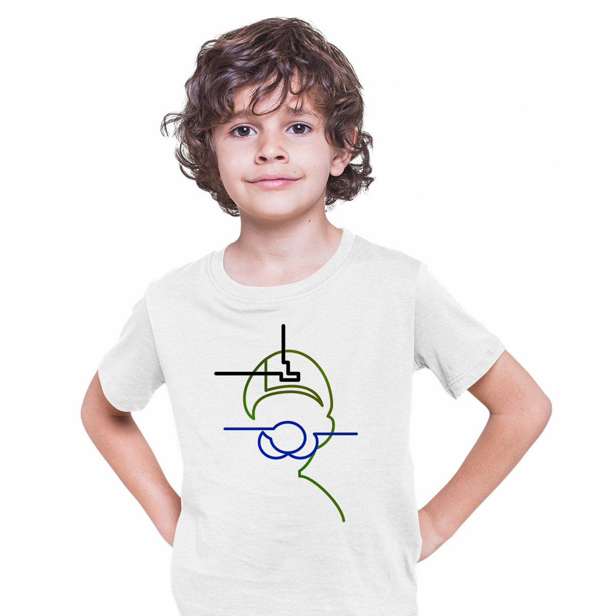 Luiggi One line drawing Mario Super White T-Shirts for Kids 