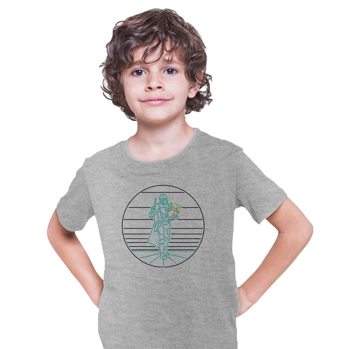 Mando & Grogu Neon Nostalgia Line Design Star wars Kids T-shirt - Kuzi Tees