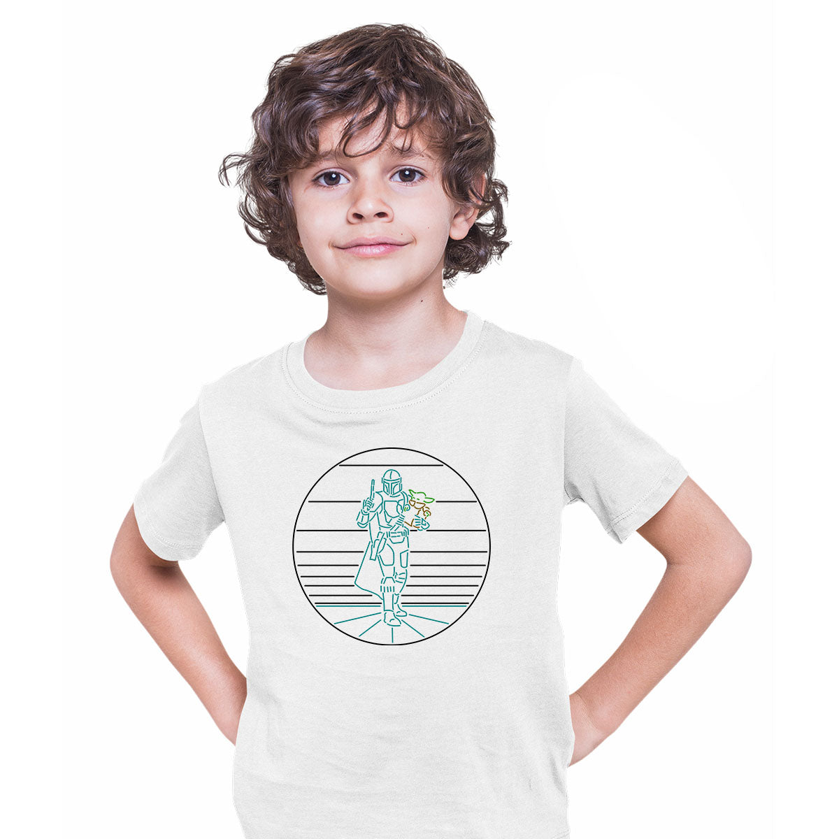 Mando & Grogu Neon Nostalgia Line Design Star wars Kids T-shirt - Kuzi Tees