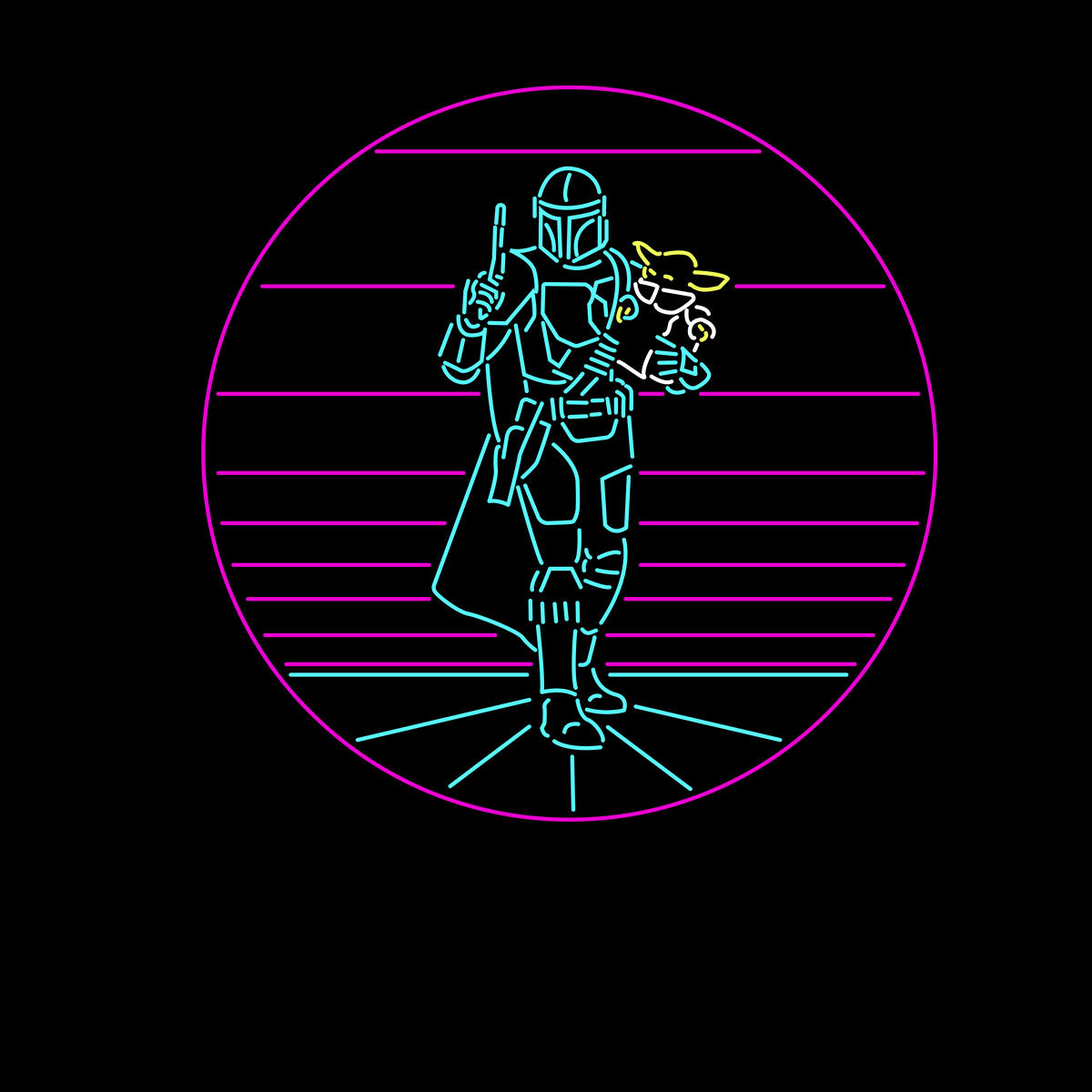 Mando & Grogu Neon line desigh Star wars Unisex T-Shirt - Kuzi Tees