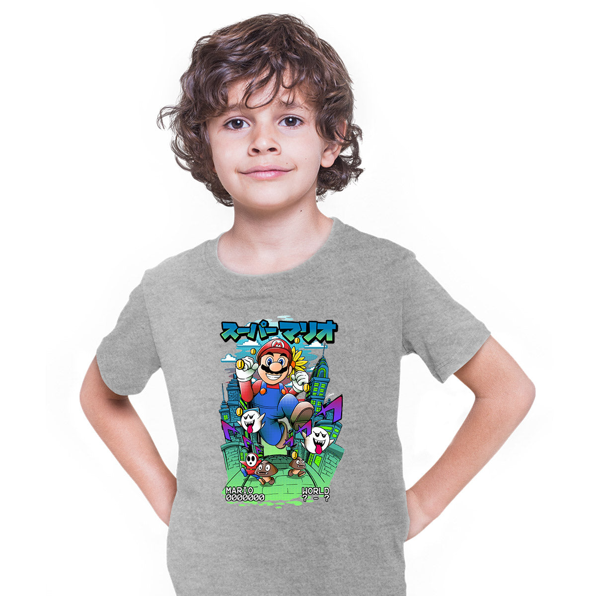 Super Mario Run Nostalgia Gaming Kids Grey T-shirt
