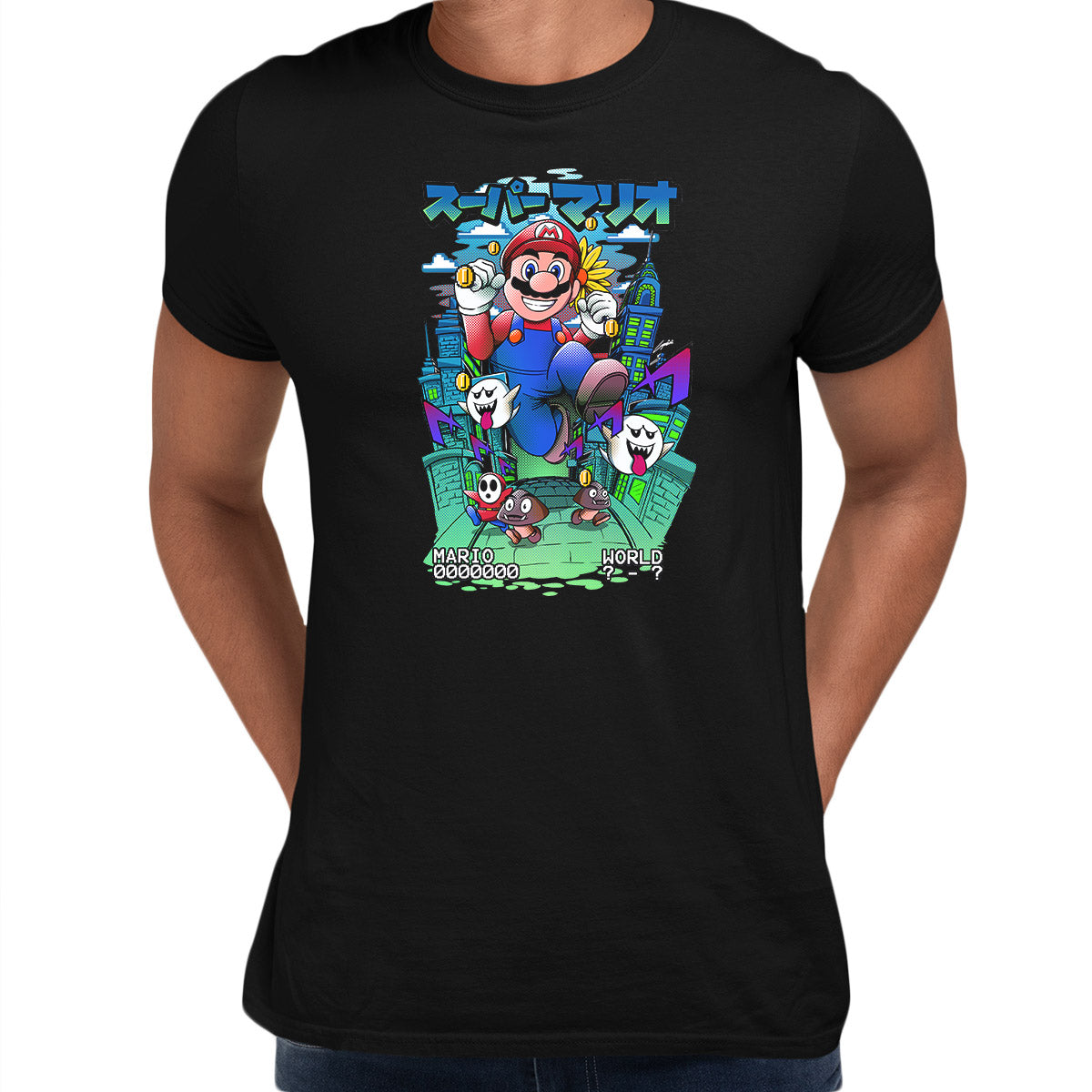 Super Mario Bros Run Nostalgia Gaming Black T-shirt