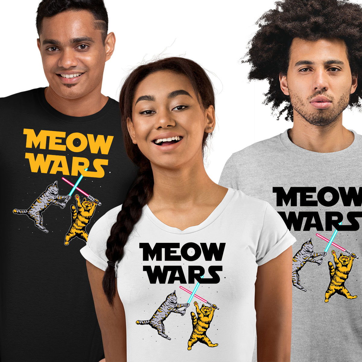 Meow Wars - Funny Cat Lover Gift Adult Unisex T-Shirt - Kuzi Tees