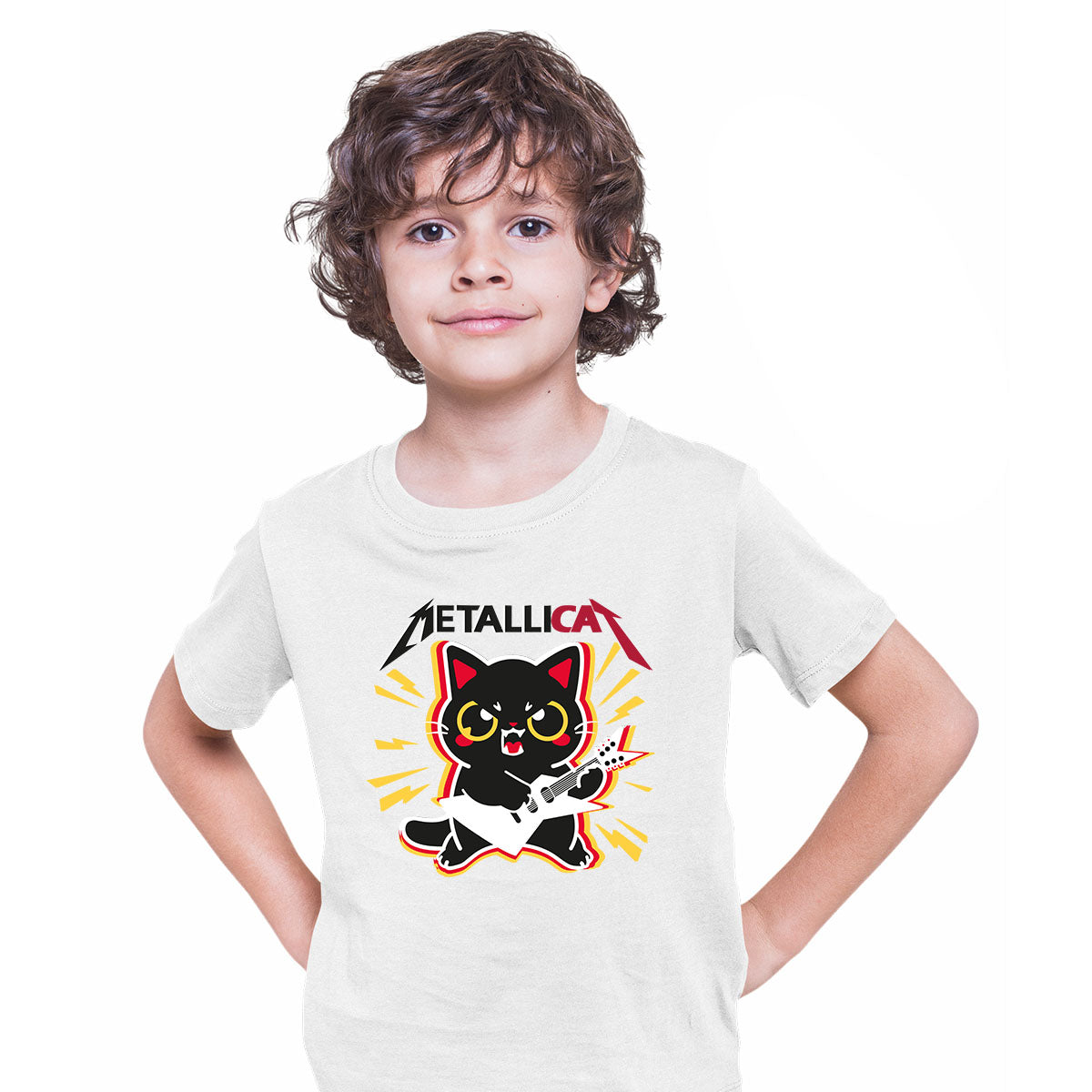 Metallica T-shirt Funny Cat With the Guitar Metalicat Tees for Kids - Kuzi Tees