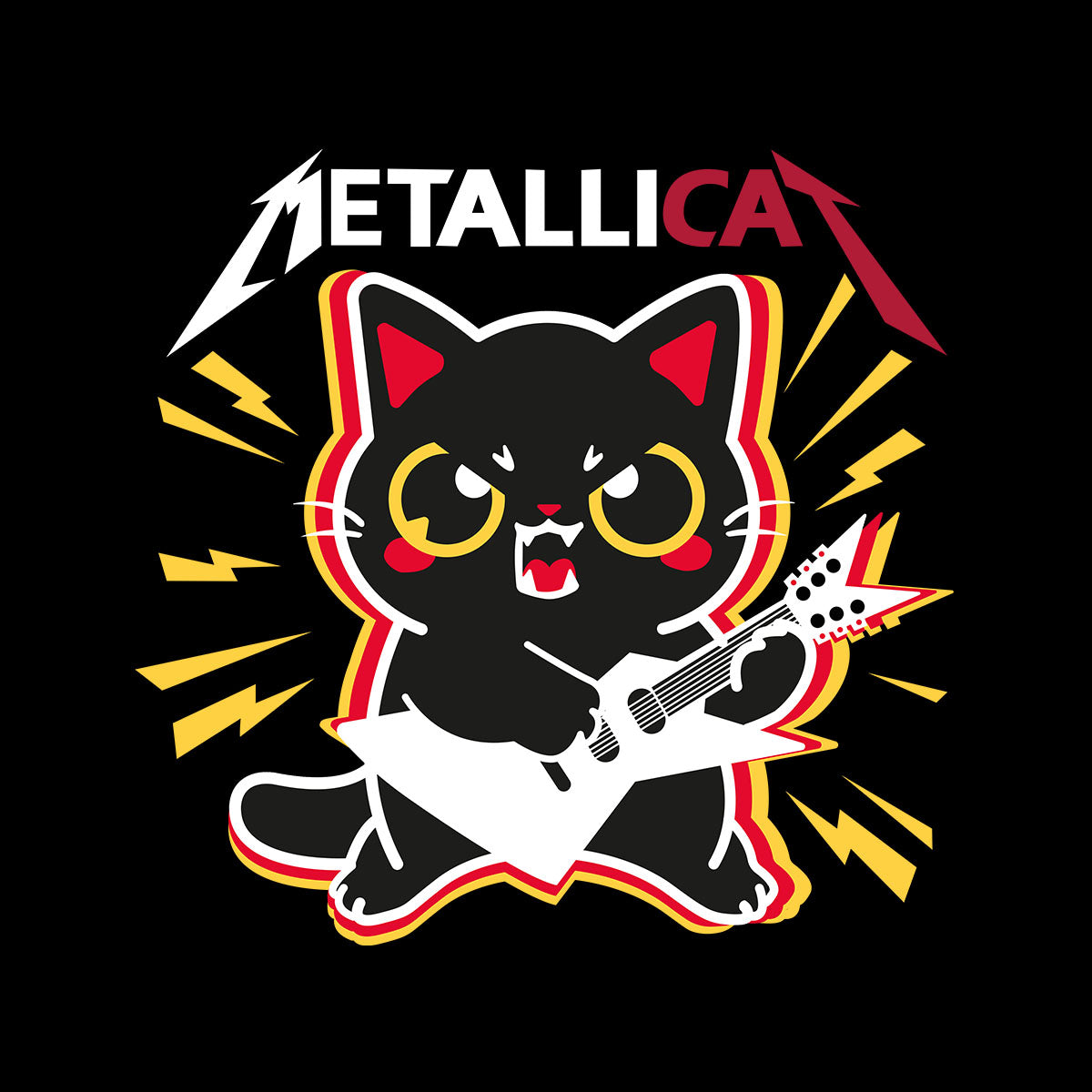 Metallica T-shirt Funny Cat With the Guitar Metalicat Tees for Kids - Kuzi Tees