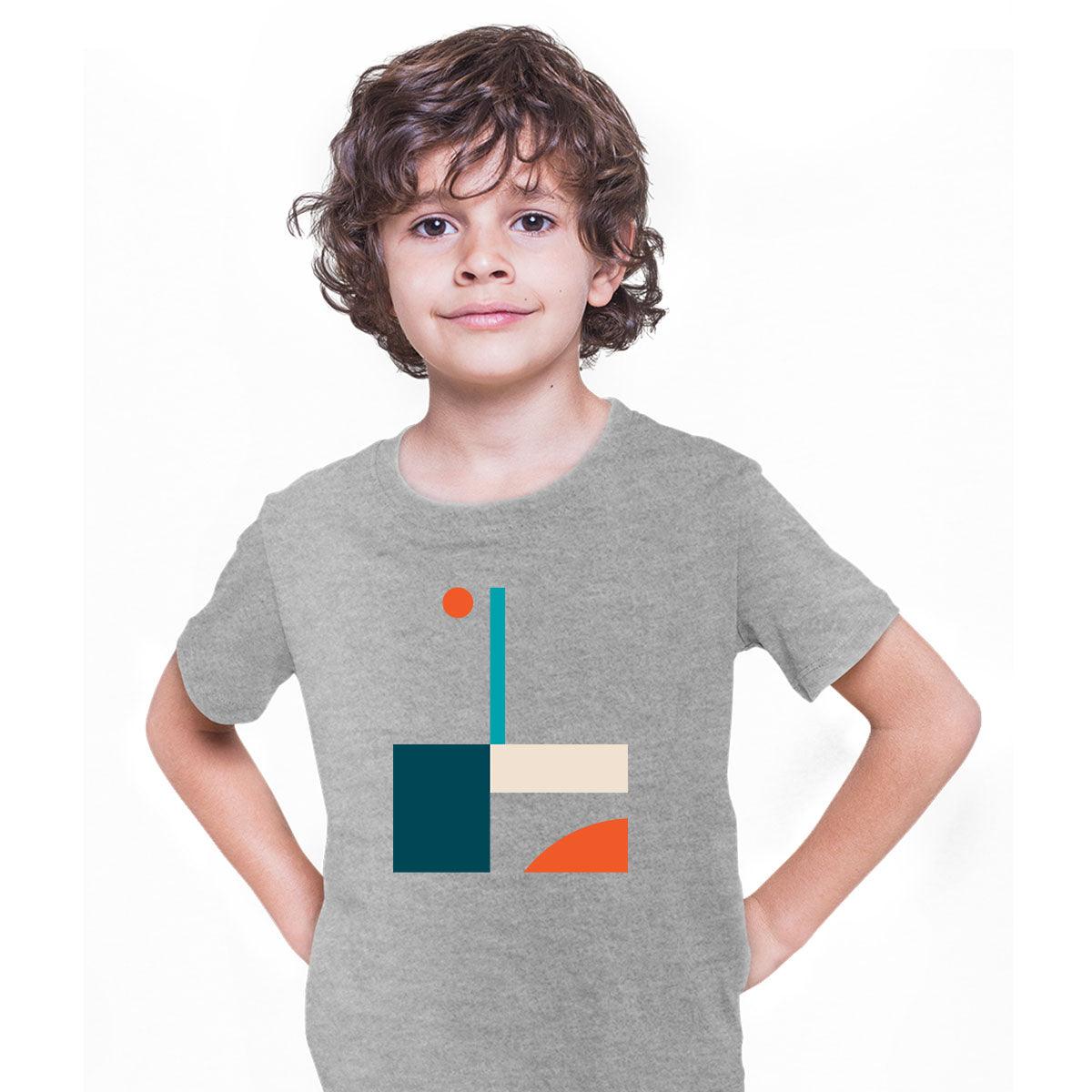 Basic Shapes Art Print T-Shirt Abstract Design Short Sleeve Round Neck Funny T-shirt for Kids - Kuzi Tees
