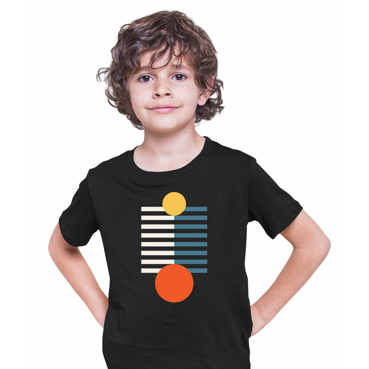 Pop Art Print T-Shirt Happy Shapes Abstract Design Short Sleeve Round Neck Funny T-shirt for Kids - Kuzi Tees