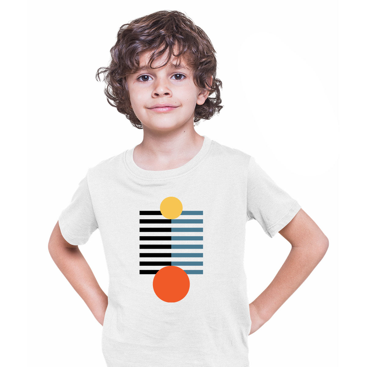 Pop Art Print T-Shirt Happy Shapes Abstract Design Short Sleeve Round Neck Funny T-shirt for Kids - Kuzi Tees