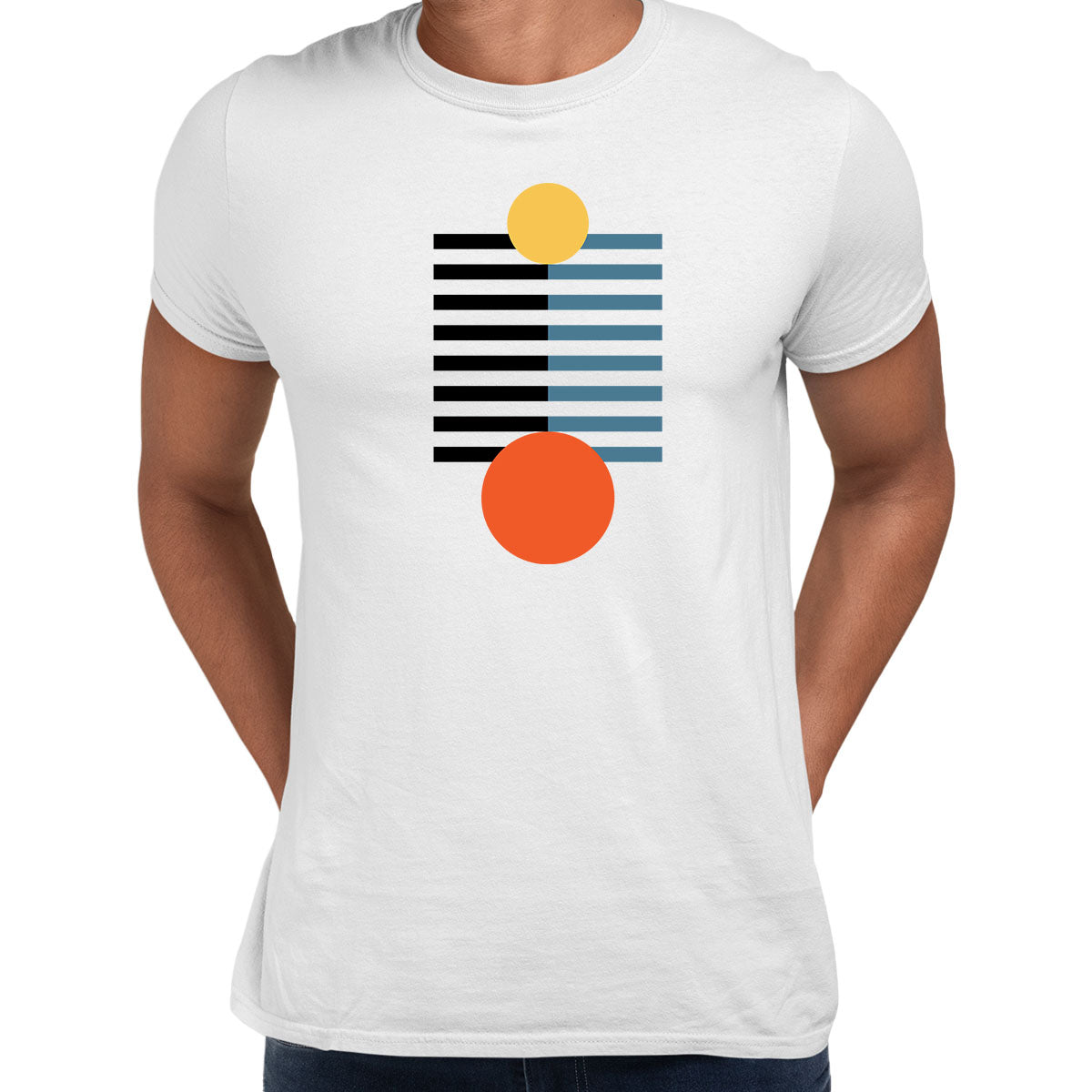 Pop Art Print T-Shirt Happy Shapes Abstract Design Short Sleeve Round Neck Funny Unisex T-shirt - Kuzi Tees