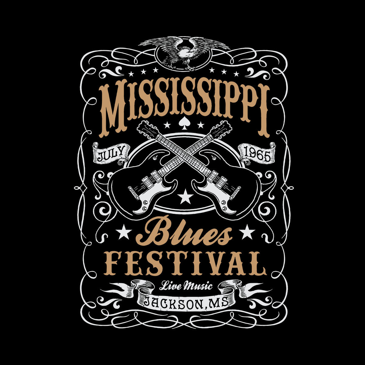 Mississippi Blues Festival 65 Retro Indie Blues Vintage Graphic Print Crew Neck Typography Unisex T-shirt - Kuzi Tees