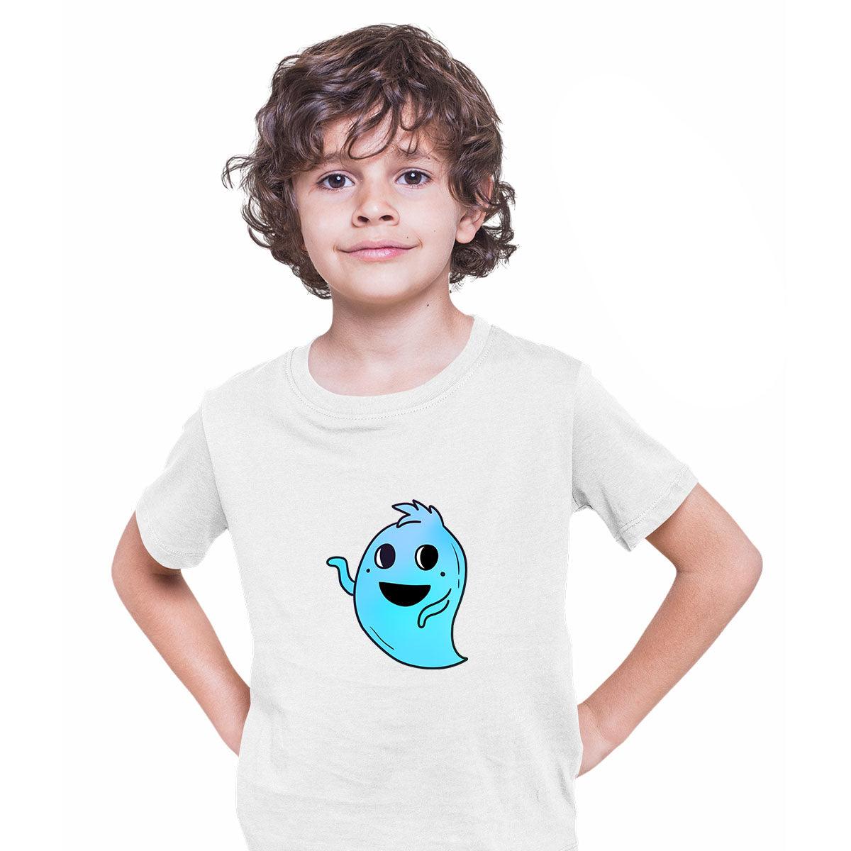 Blue Casper Friendly Monster Scary Eye Funny Gift Blue Drawing Kids Printed T-Shirt for Kids - Kuzi Tees